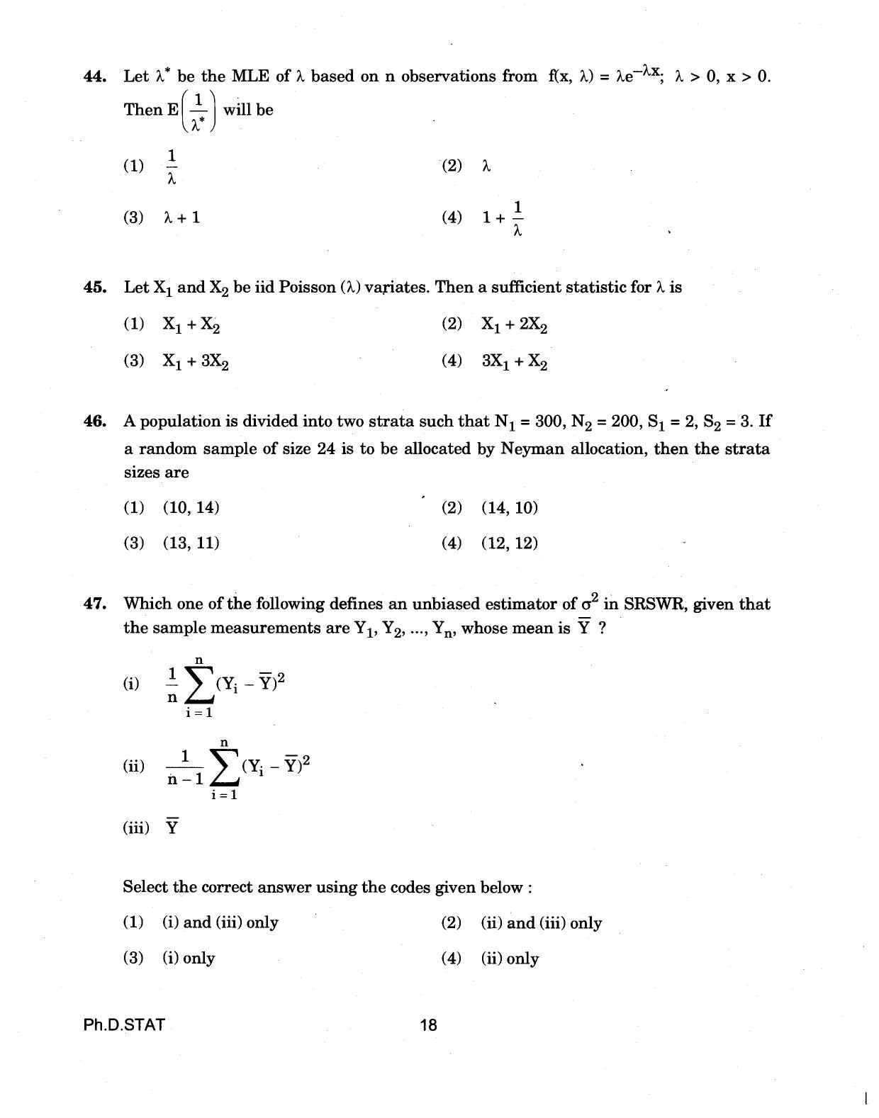 IGNOU PhD Entrance Test Ph.D (Statistics) 2018 Question Paper - Page 18