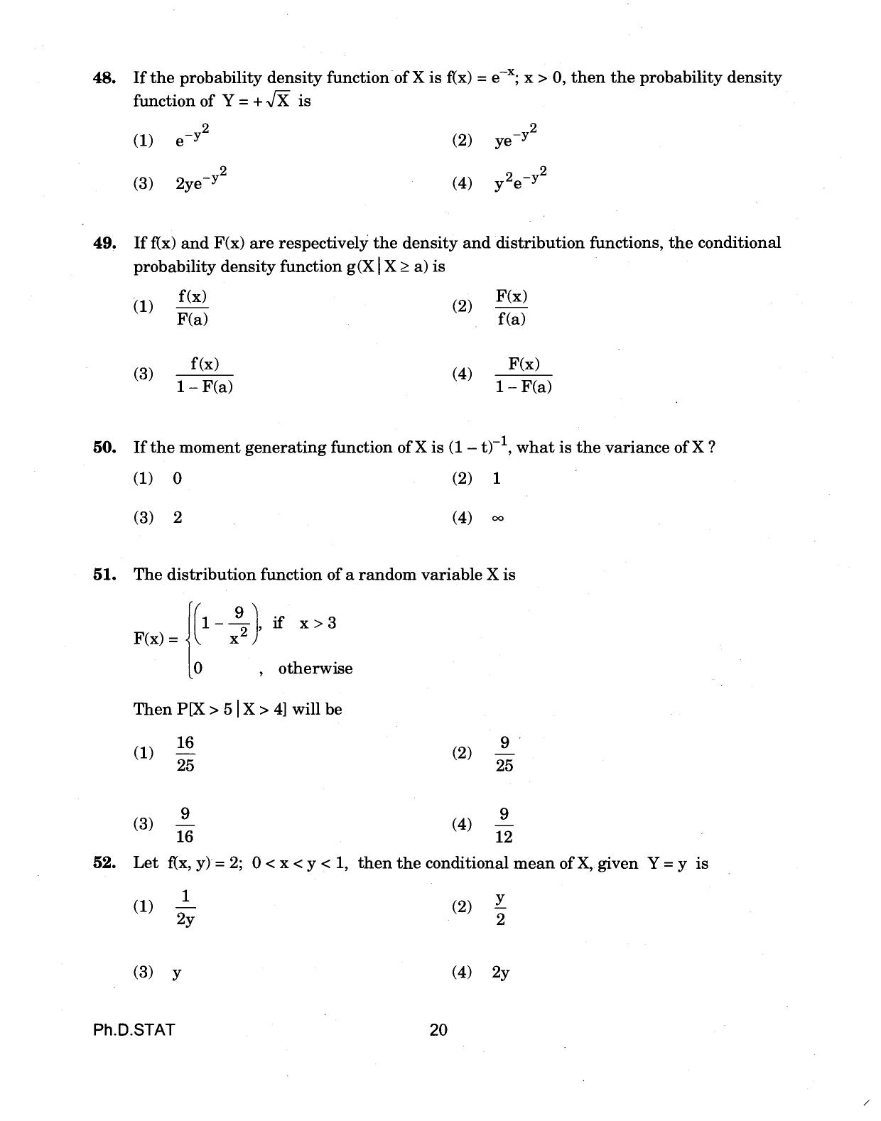 IGNOU PhD Entrance Test Ph.D (Statistics) 2018 Question Paper - Page 20