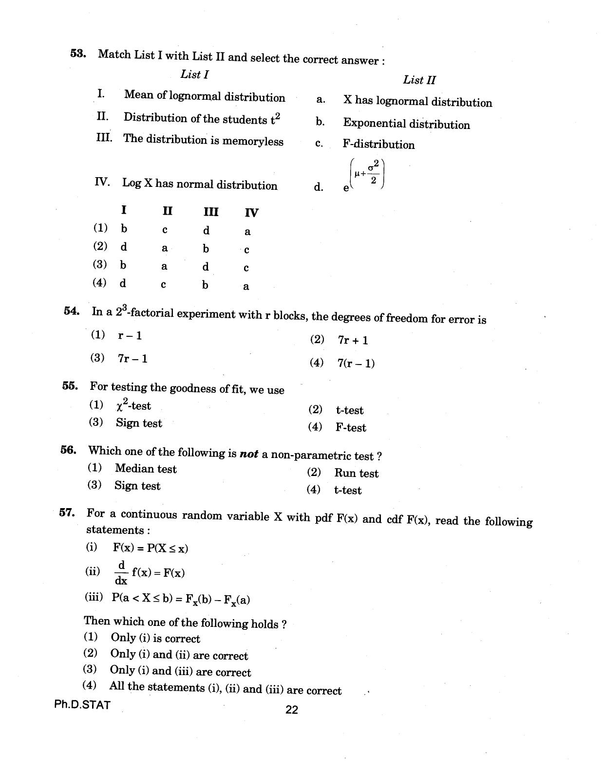 IGNOU PhD Entrance Test Ph.D (Statistics) 2018 Question Paper - Page 22