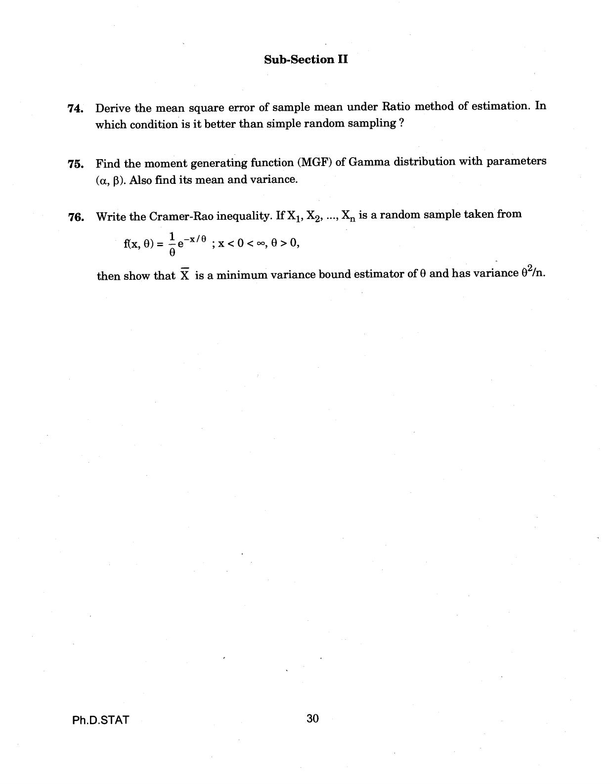 IGNOU PhD Entrance Test Ph.D (Statistics) 2018 Question Paper - Page 30