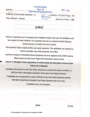 CA Final May 2022 Question Paper - Paper 6E – Global Financial Reporting Standards