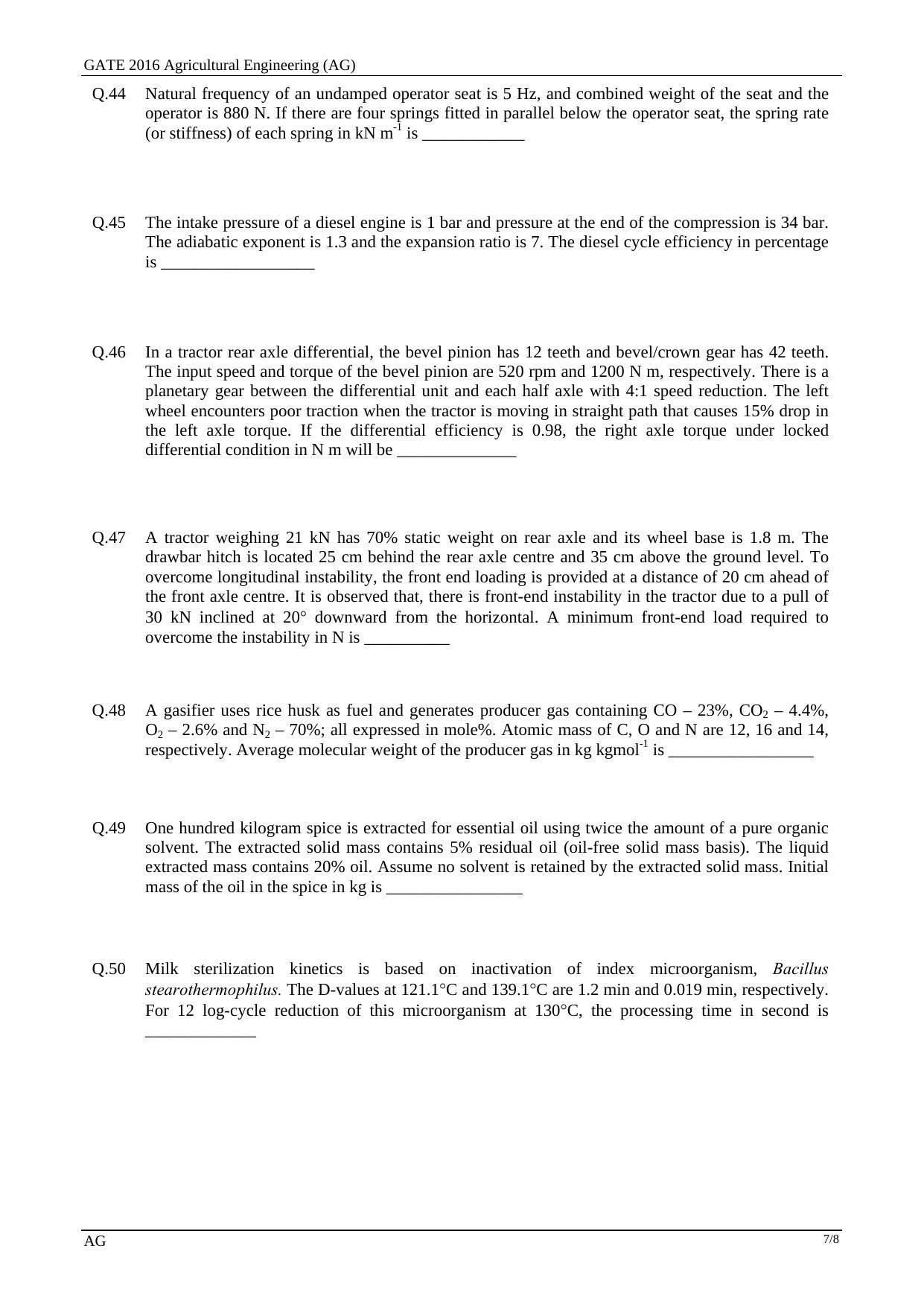 GATE 2016 Agricultural Engineering (AG) Question Paper with Answer Key - Page 10