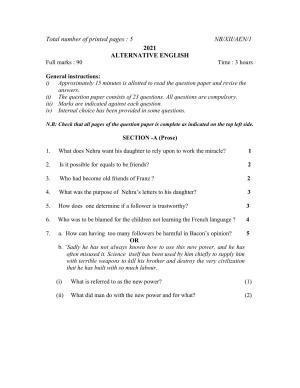 Nagaland Board Class 12 Alt Eng 2021 Question Paper