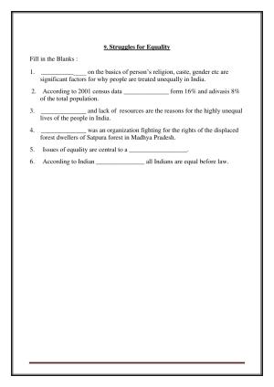 CBSE Worksheets for Class 7 Social Science Struggles for Equality Assignment