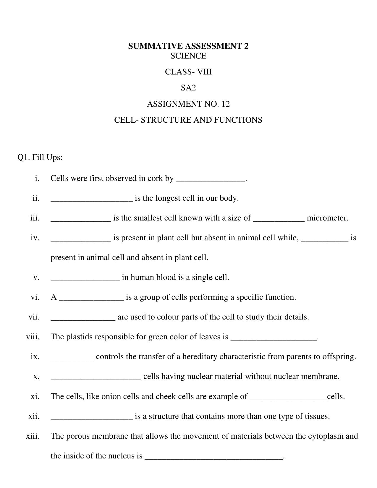 CBSE Worksheets for Class 8 Science Assignment 15 - Page 1