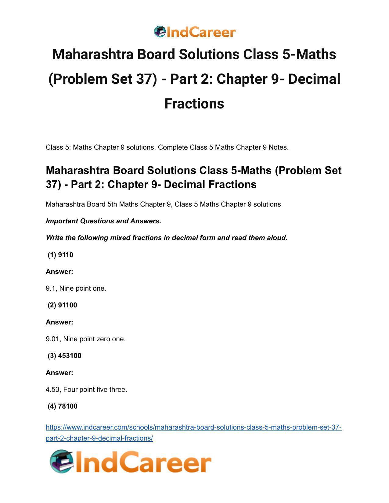 Maharashtra Board Solutions Class 5-Maths (Problem Set 37) - Part 2: Chapter 9- Decimal Fractions - Page 2