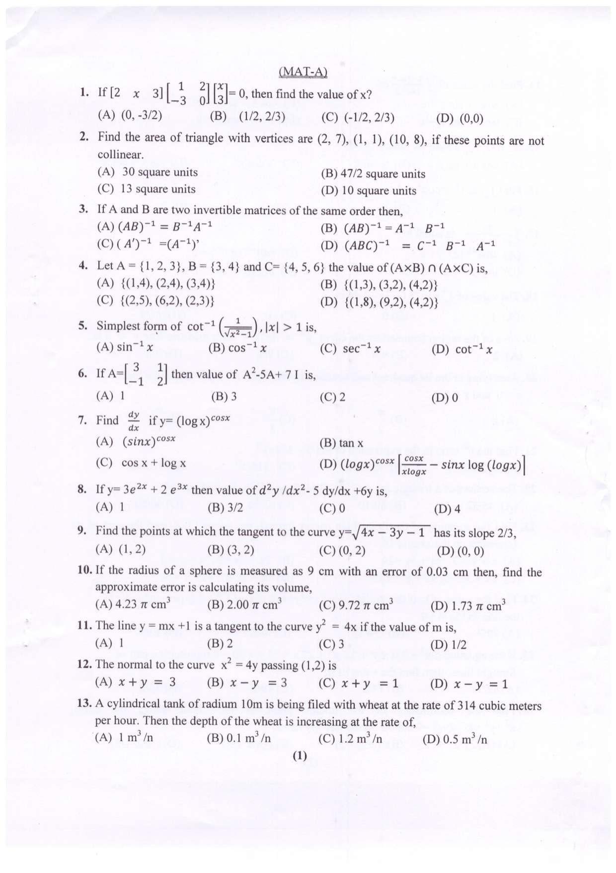 CETPG (Mathematics) 2023 Question Paper - Page 2