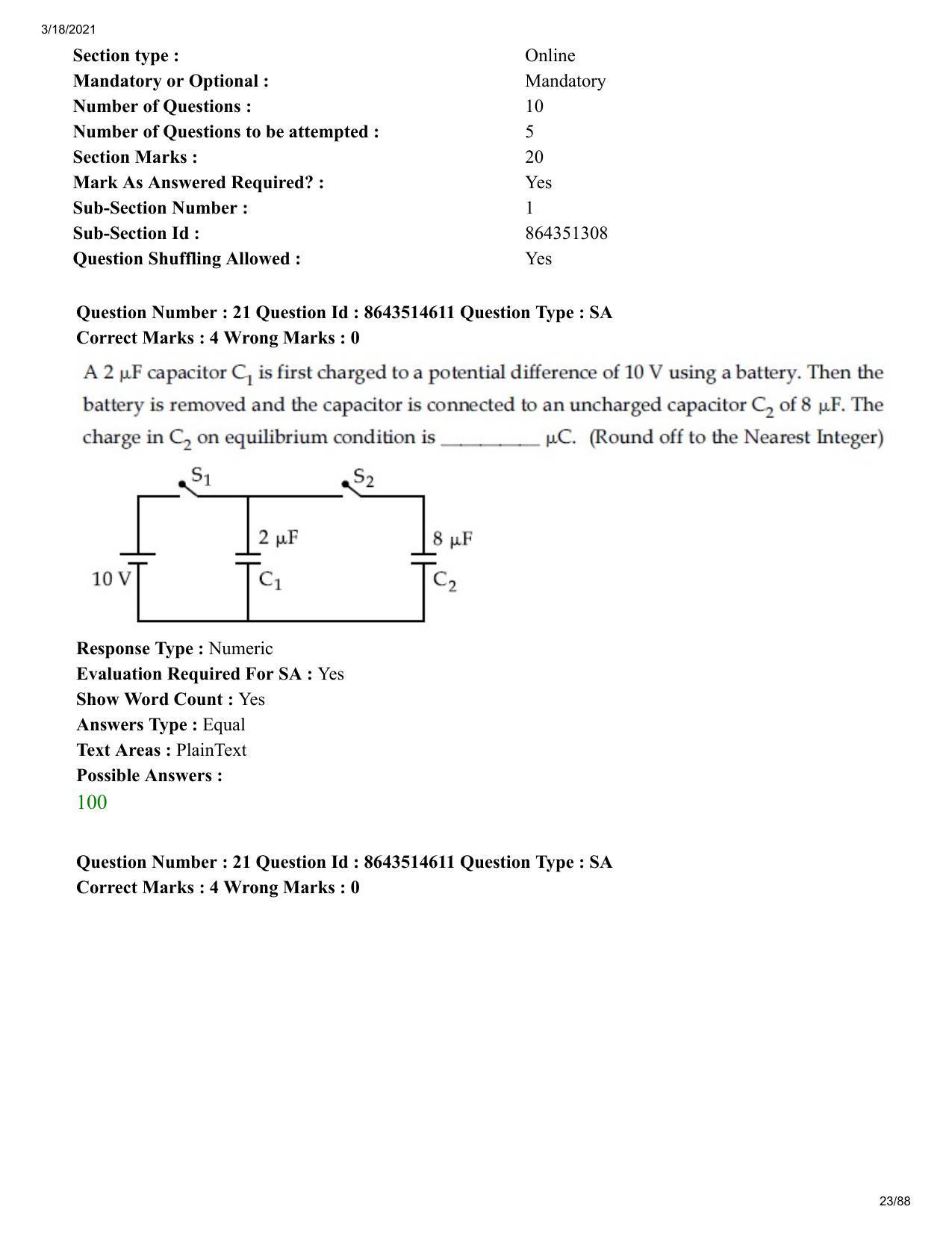 JEE Mains 2021: BTech EU (Shift 2) 17-03-2021 Question Paper - Page 23