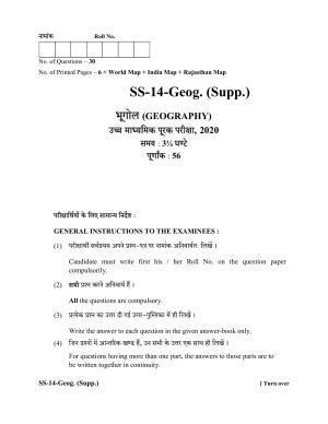 RBSE Class 12 Geography (SUPPLEMENTARY) 2020 Question Paper