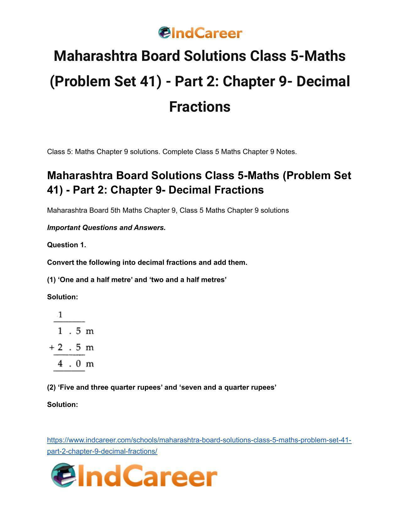 Maharashtra Board Solutions Class 5-Maths (Problem Set 41) - Part 2: Chapter 9- Decimal Fractions - Page 2