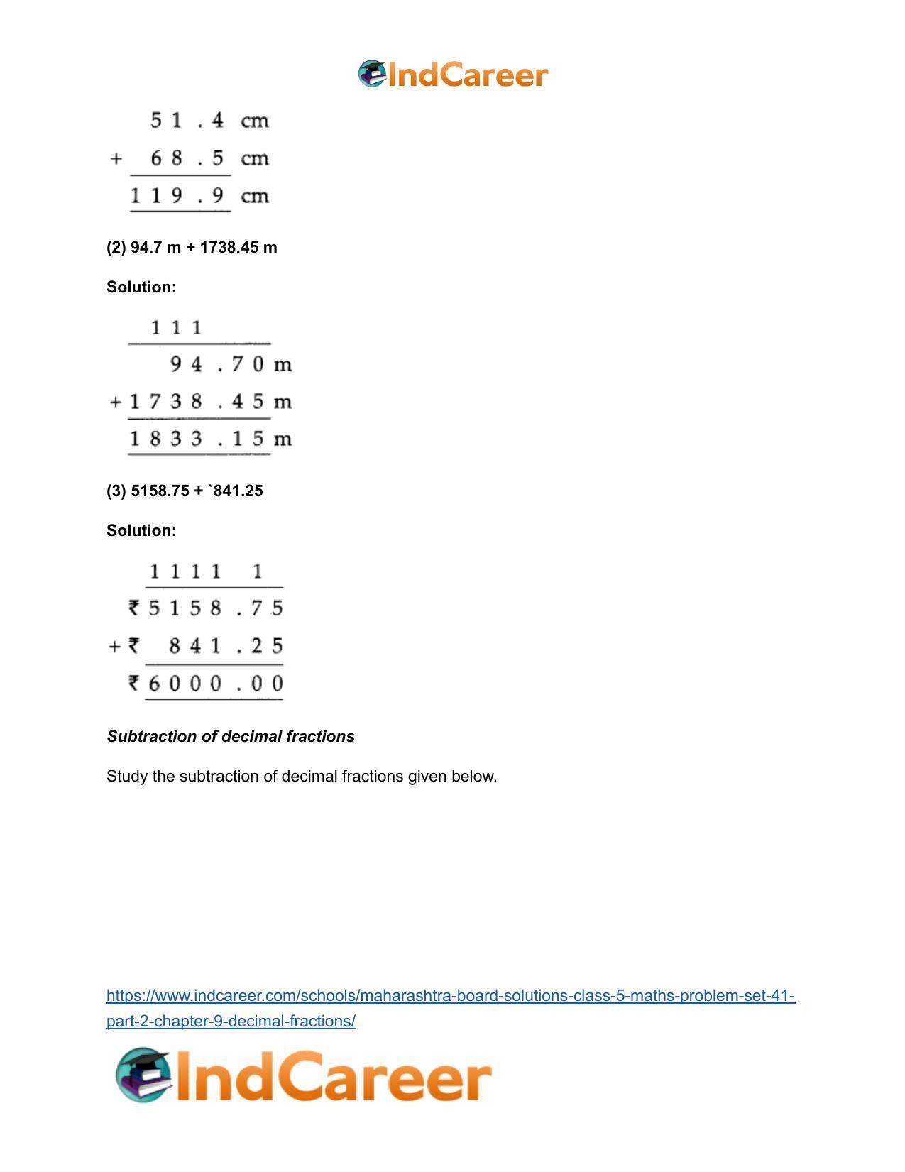 Maharashtra Board Solutions Class 5-Maths (Problem Set 41) - Part 2: Chapter 9- Decimal Fractions - Page 5