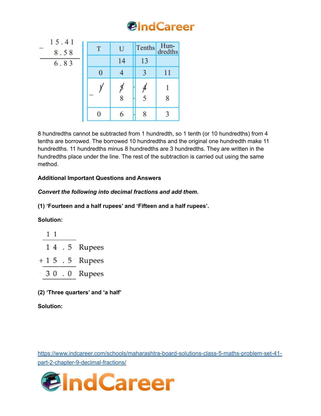 Maharashtra Board Solutions Class 5-Maths (Problem Set 41) - Part 2: Chapter 9- Decimal Fractions - Page 6