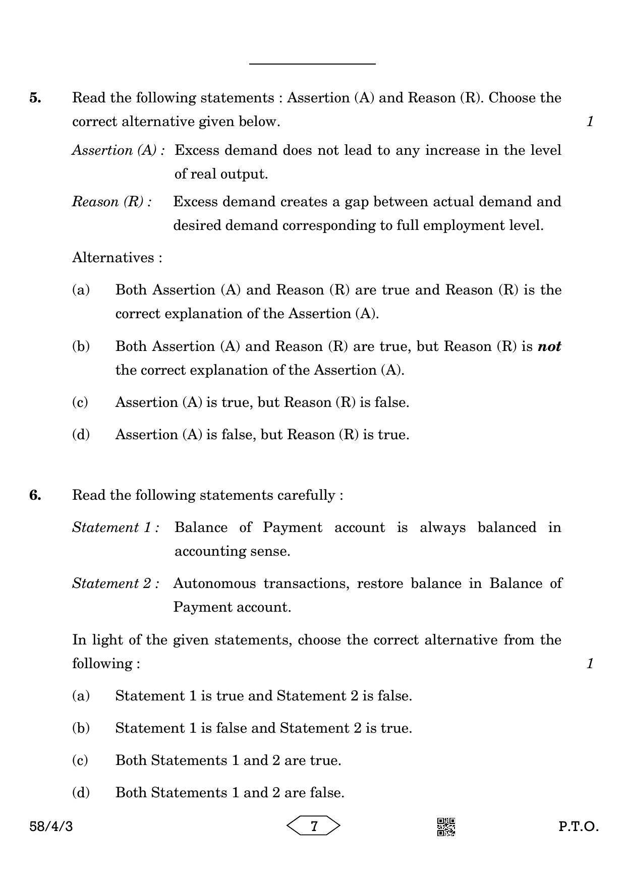 CBSE Class 12 58-4-3 Economics 2023 Question Paper - Page 7