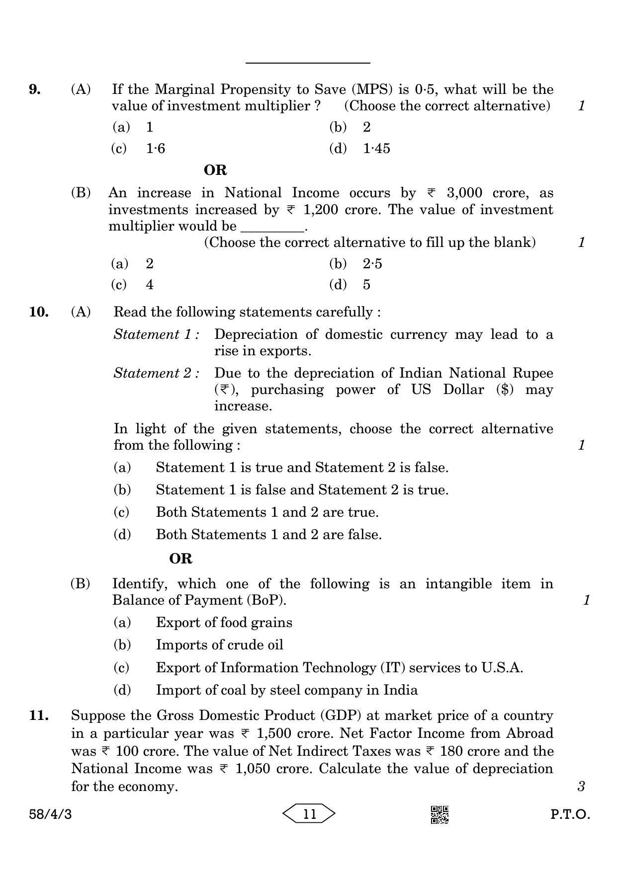 CBSE Class 12 58-4-3 Economics 2023 Question Paper - Page 11