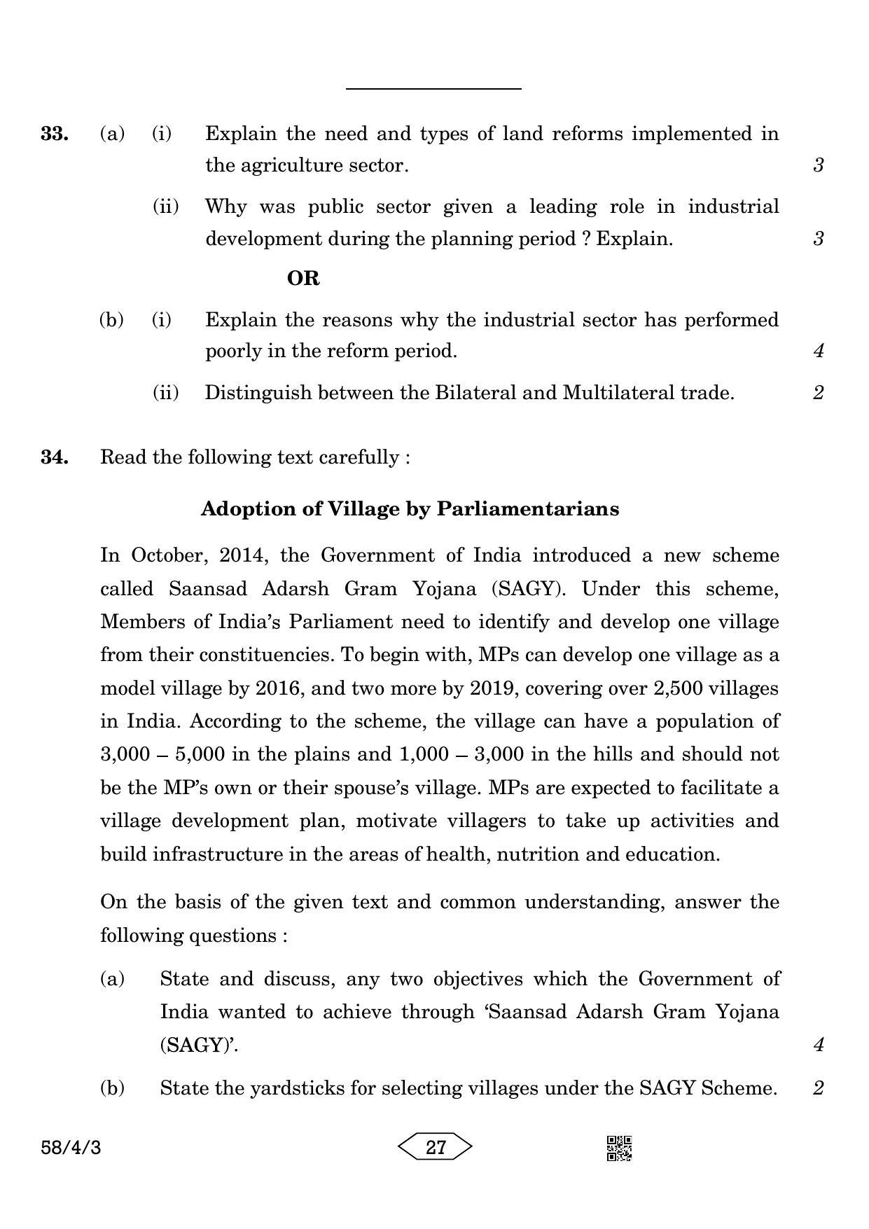 CBSE Class 12 58-4-3 Economics 2023 Question Paper - Page 27