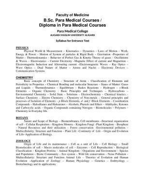 AMU Entrance Exam: B.Sc. (Paramedical Courses) Syllabus