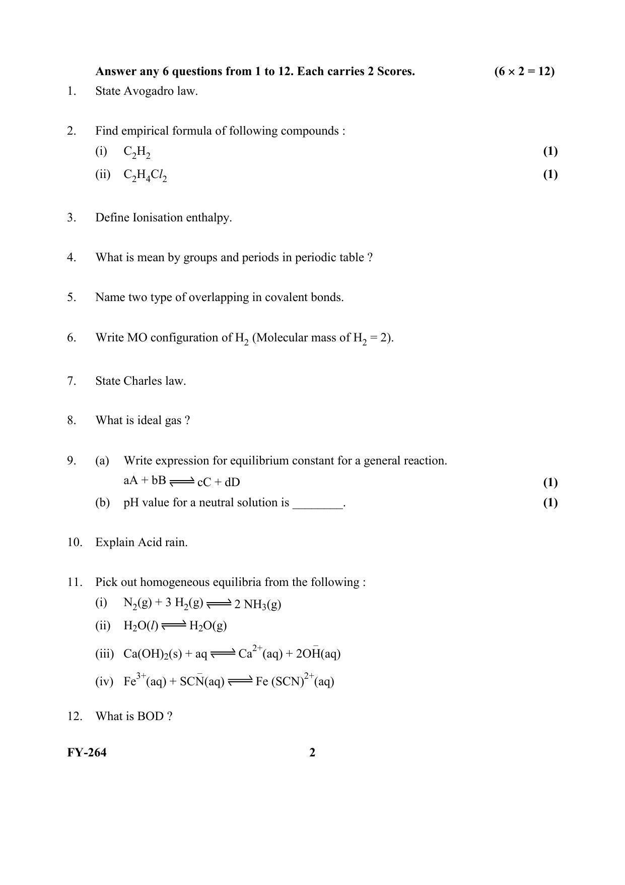Kerala Plus One (Class 11th) Chemistry-Hearing Impaired Question Paper 2021 - Page 2