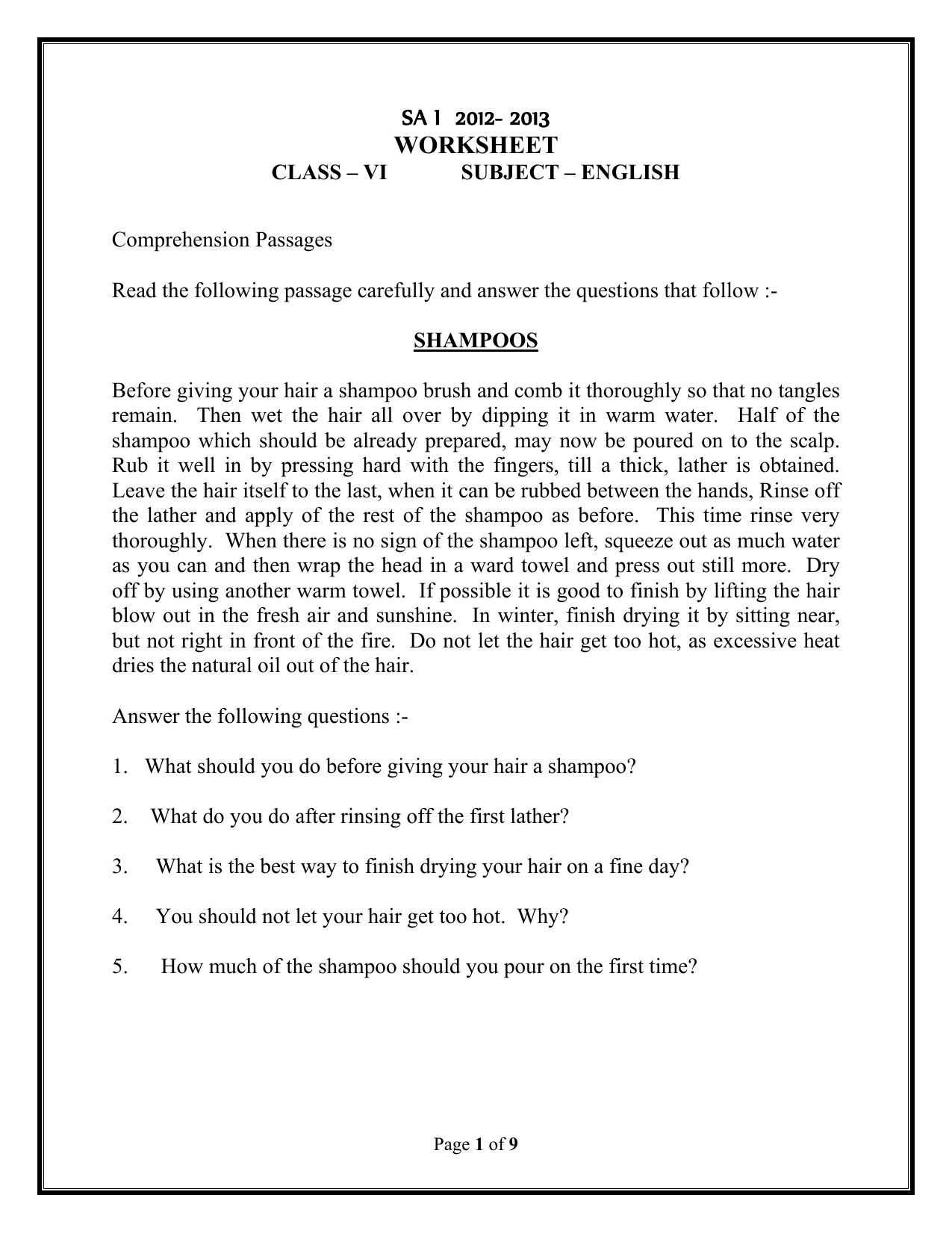 CBSE Worksheets for Class 6 English Assignment 12 - Page 1