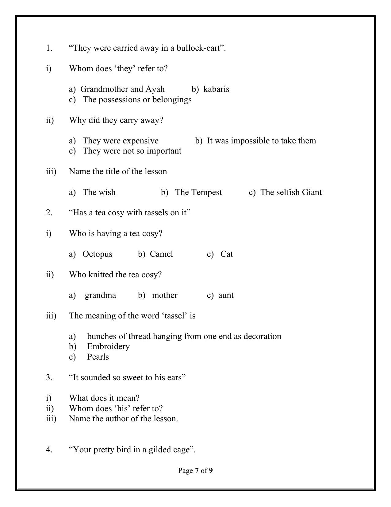 CBSE Worksheets for Class 6 English Assignment 12 - Page 7