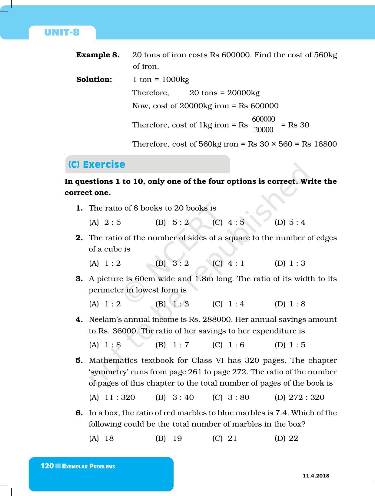 NCERT Exemplar Book for Class 6 Maths: Chapter 8-Ratio & Proportion - Page 4