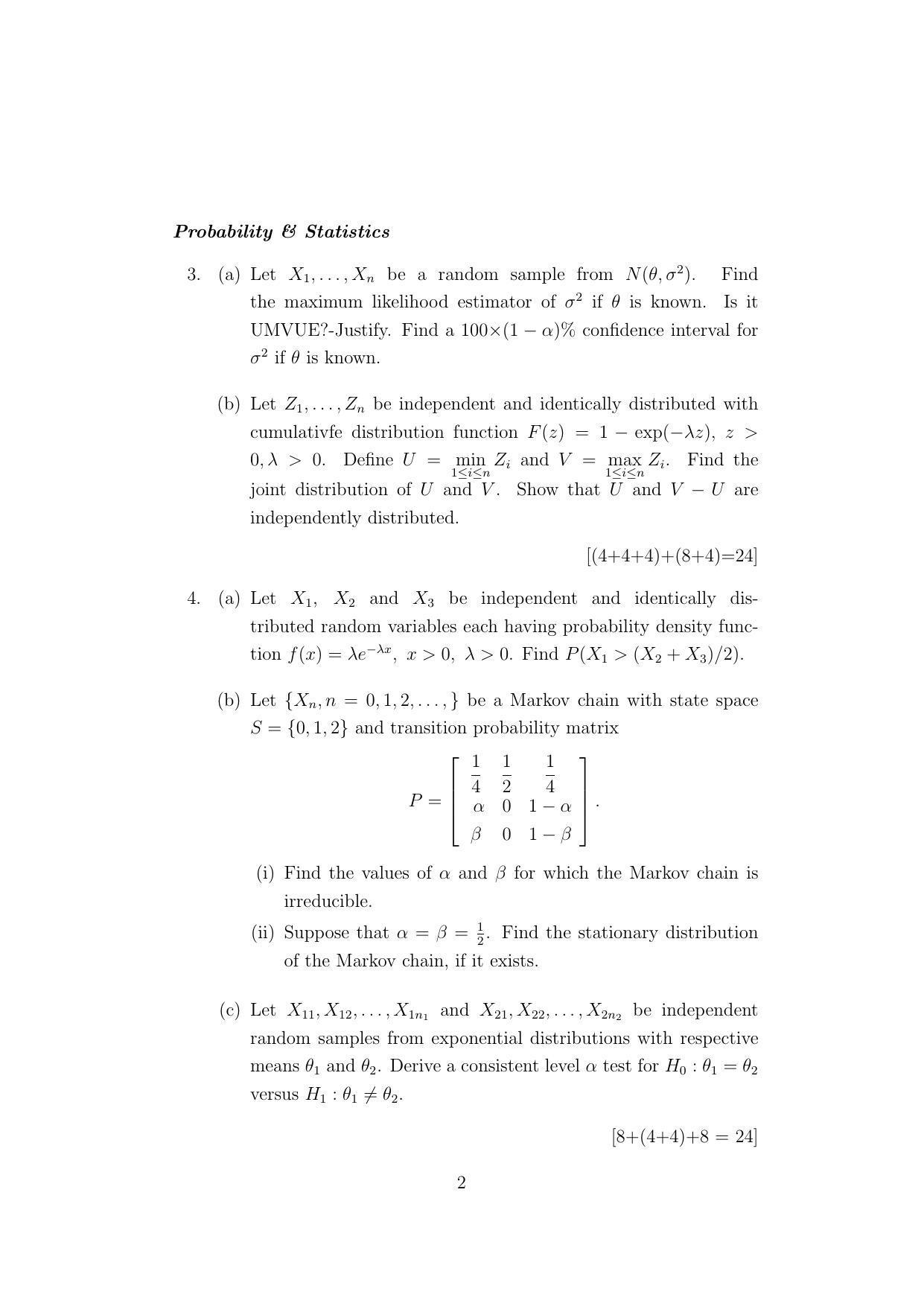 ISI Admission Test JRF in Quality, Reliability and Operations Research QRB 2021 Sample Paper - Page 2