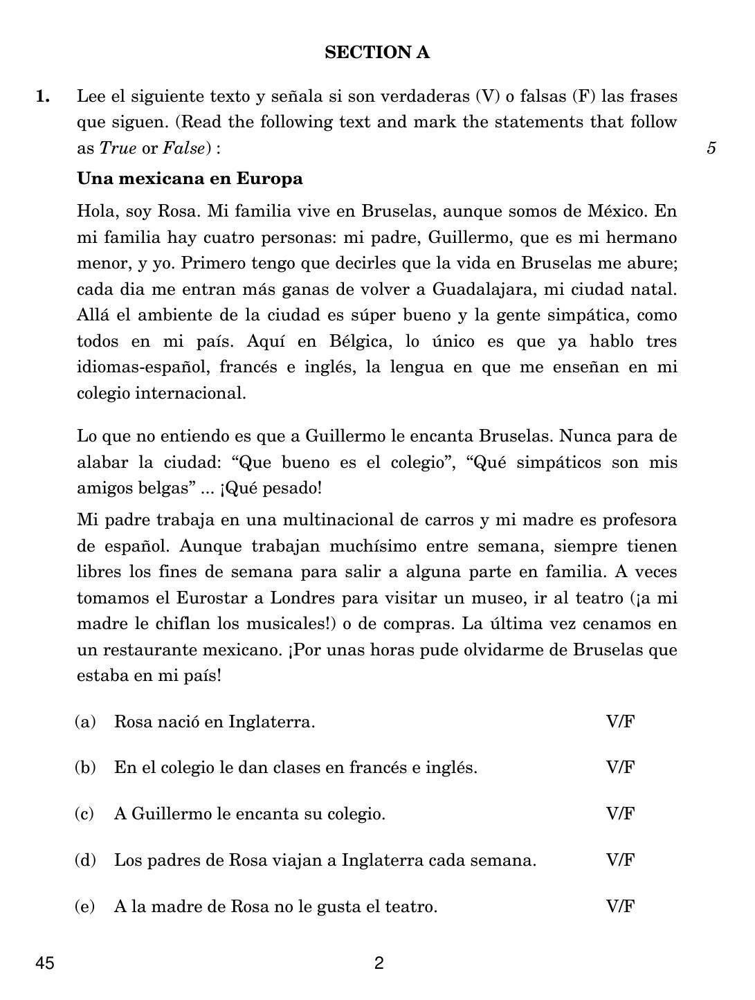 CBSE Class 10 45 SPANISH 2019 Question Paper - Page 2
