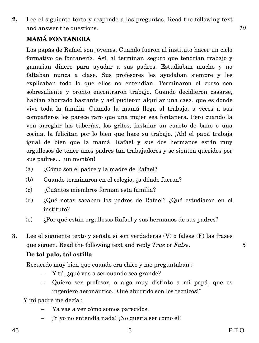 CBSE Class 10 45 SPANISH 2019 Question Paper - Page 3