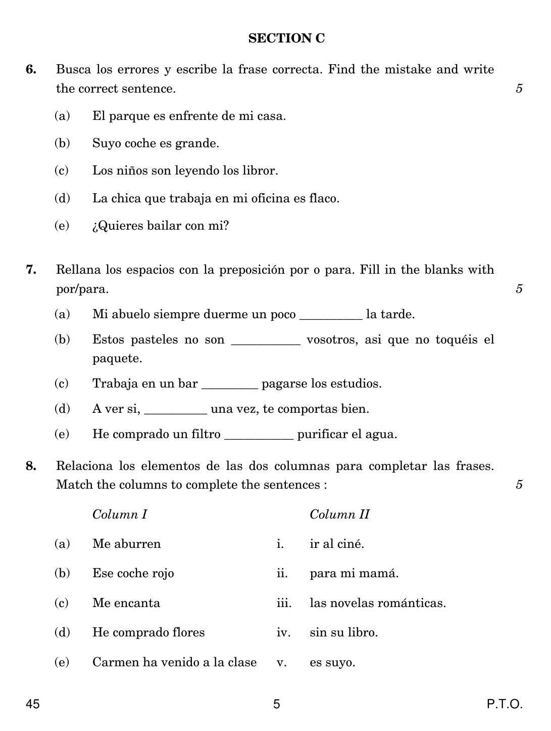 CBSE Class 10 45 SPANISH 2019 Question Paper - Page 5