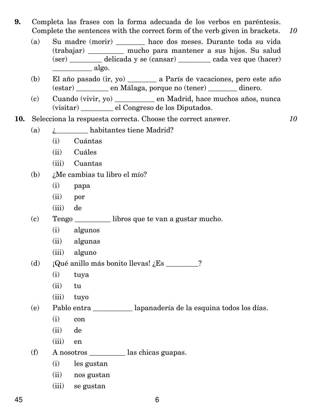 CBSE Class 10 45 SPANISH 2019 Question Paper - Page 6