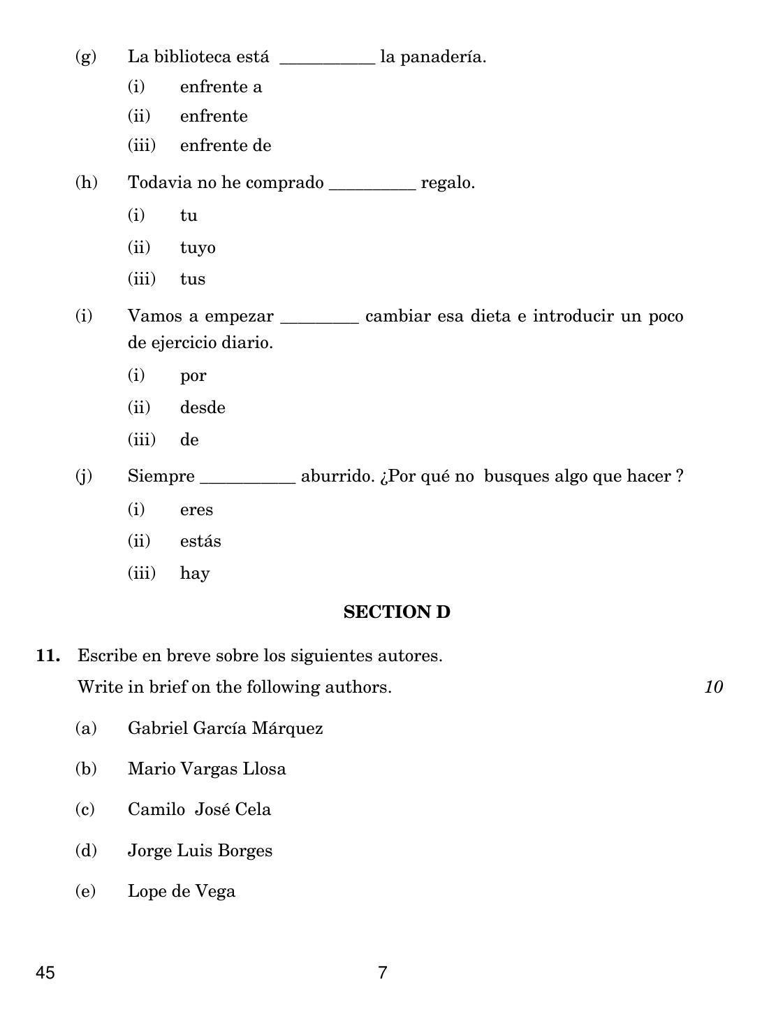 CBSE Class 10 45 SPANISH 2019 Question Paper - Page 7