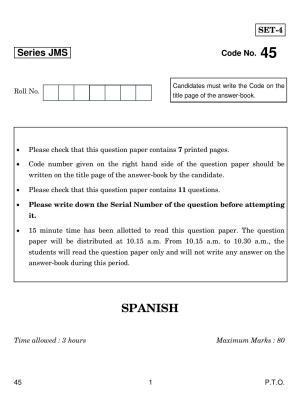 CBSE Class 10 45 SPANISH 2019 Question Paper