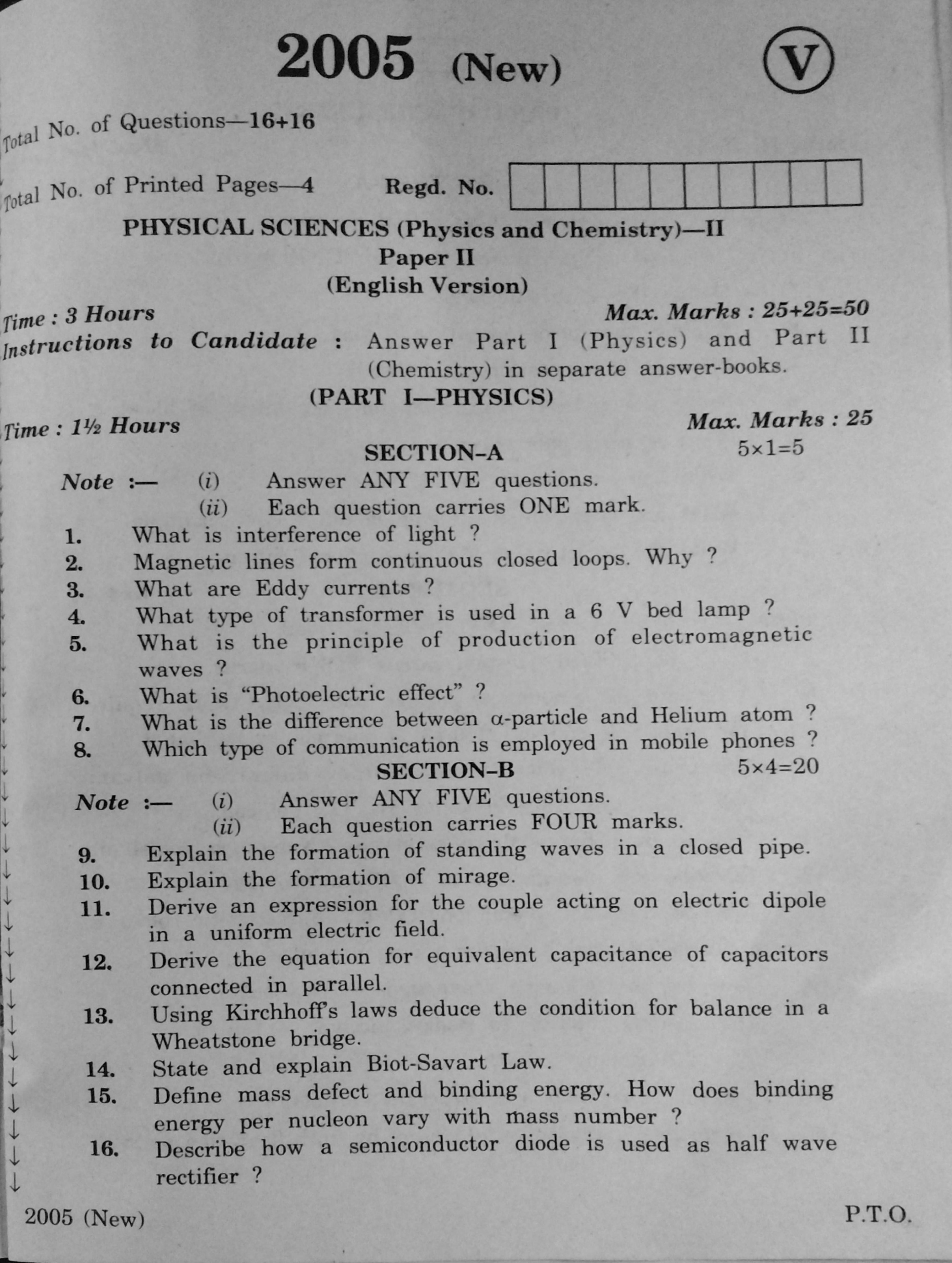 AP Inter 2nd Year Physical Sciences Physics Chemistry-II March-2020-Vocational Question Paper - Page 1