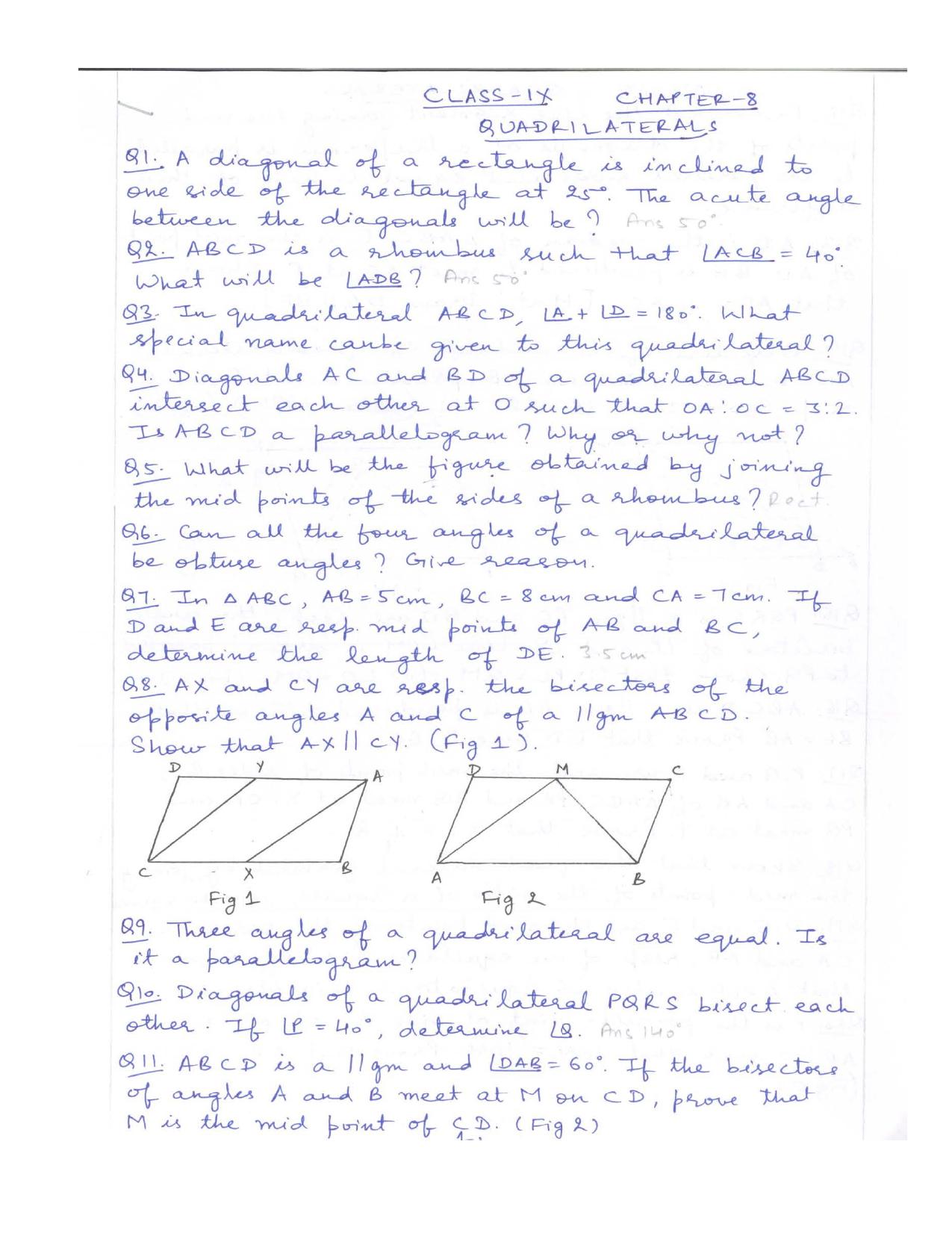 CBSE Worksheets for Class 9 Mathematics Quadrilaterals Assignment 1 - Page 1