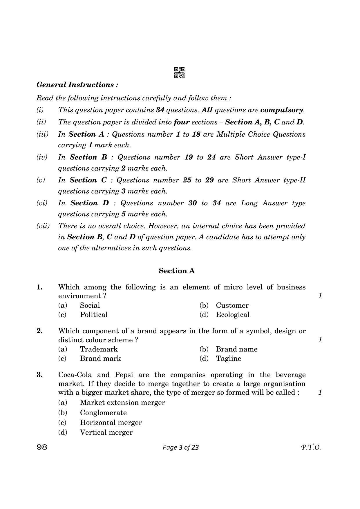 CBSE Class 12 Entrepreneurship (Compartment) 2023 Question Paper - Page 3