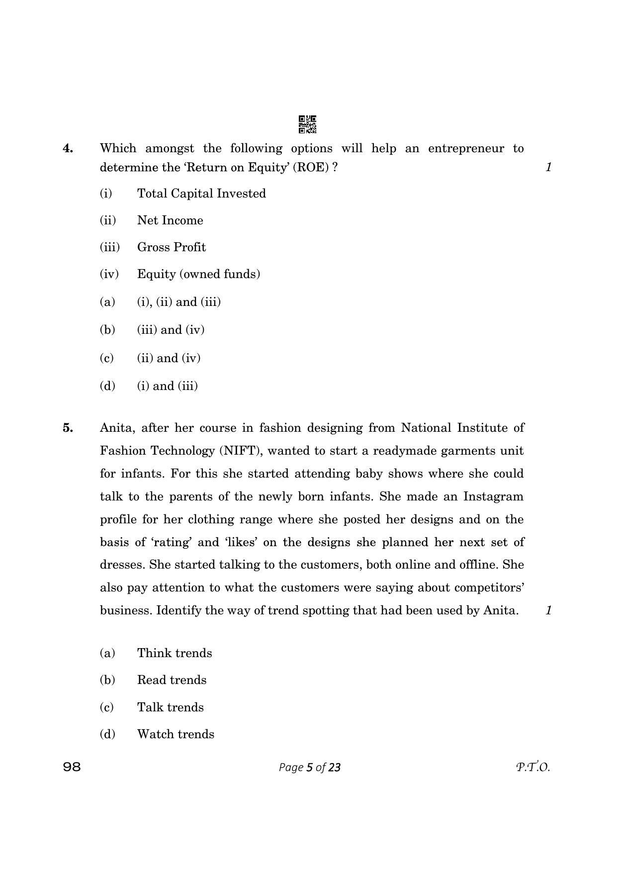 CBSE Class 12 Entrepreneurship (Compartment) 2023 Question Paper - Page 5