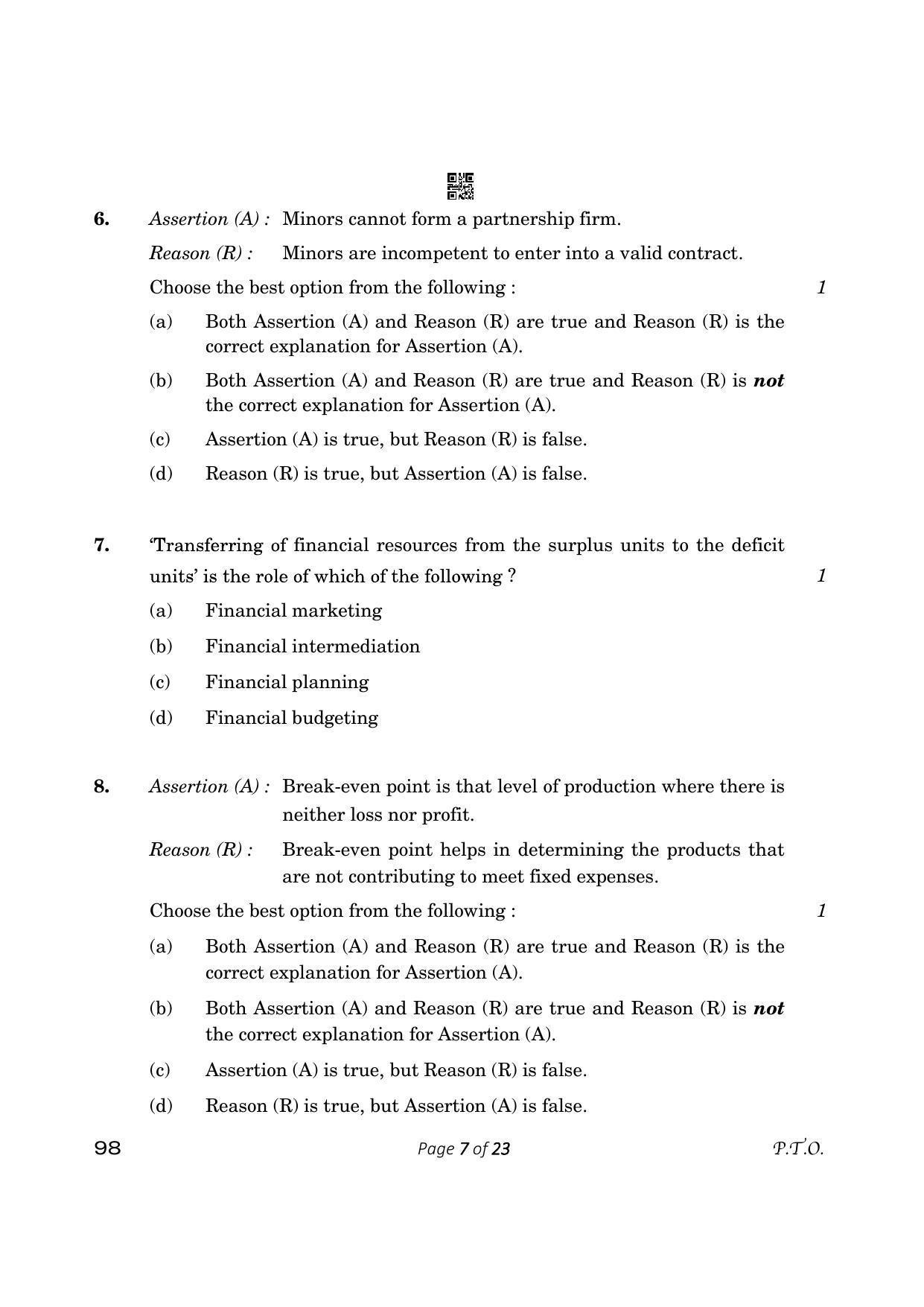 CBSE Class 12 Entrepreneurship (Compartment) 2023 Question Paper - Page 7