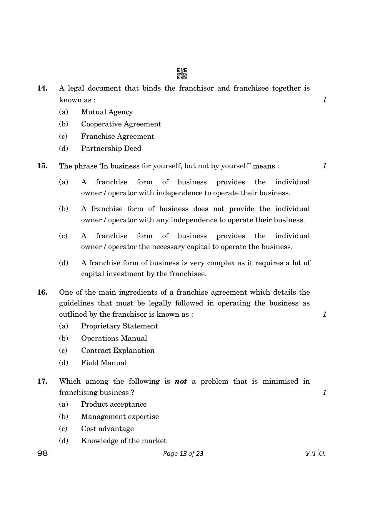 CBSE Class 12 Entrepreneurship (Compartment) 2023 Question Paper - Page 13