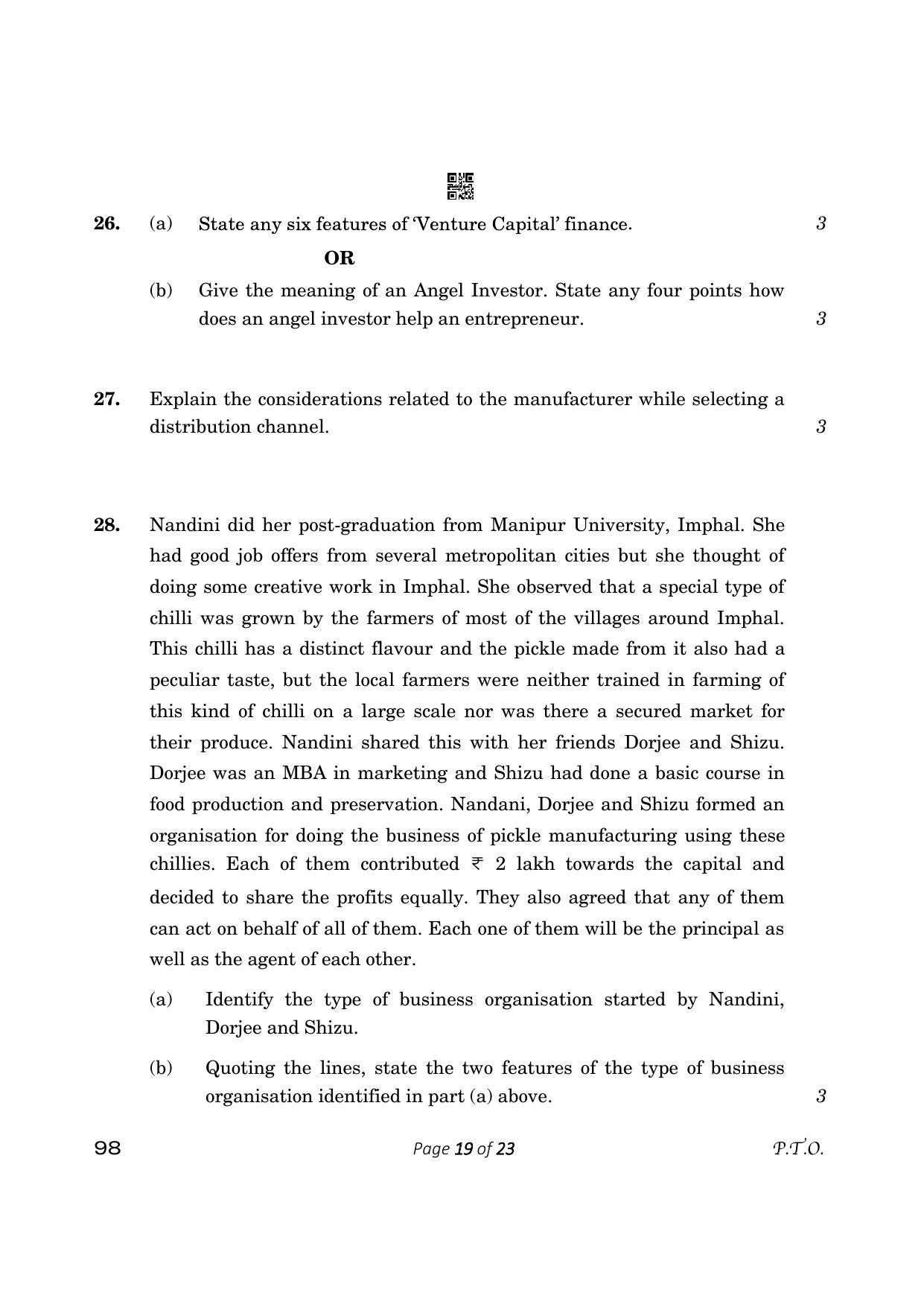 CBSE Class 12 Entrepreneurship (Compartment) 2023 Question Paper - Page 19
