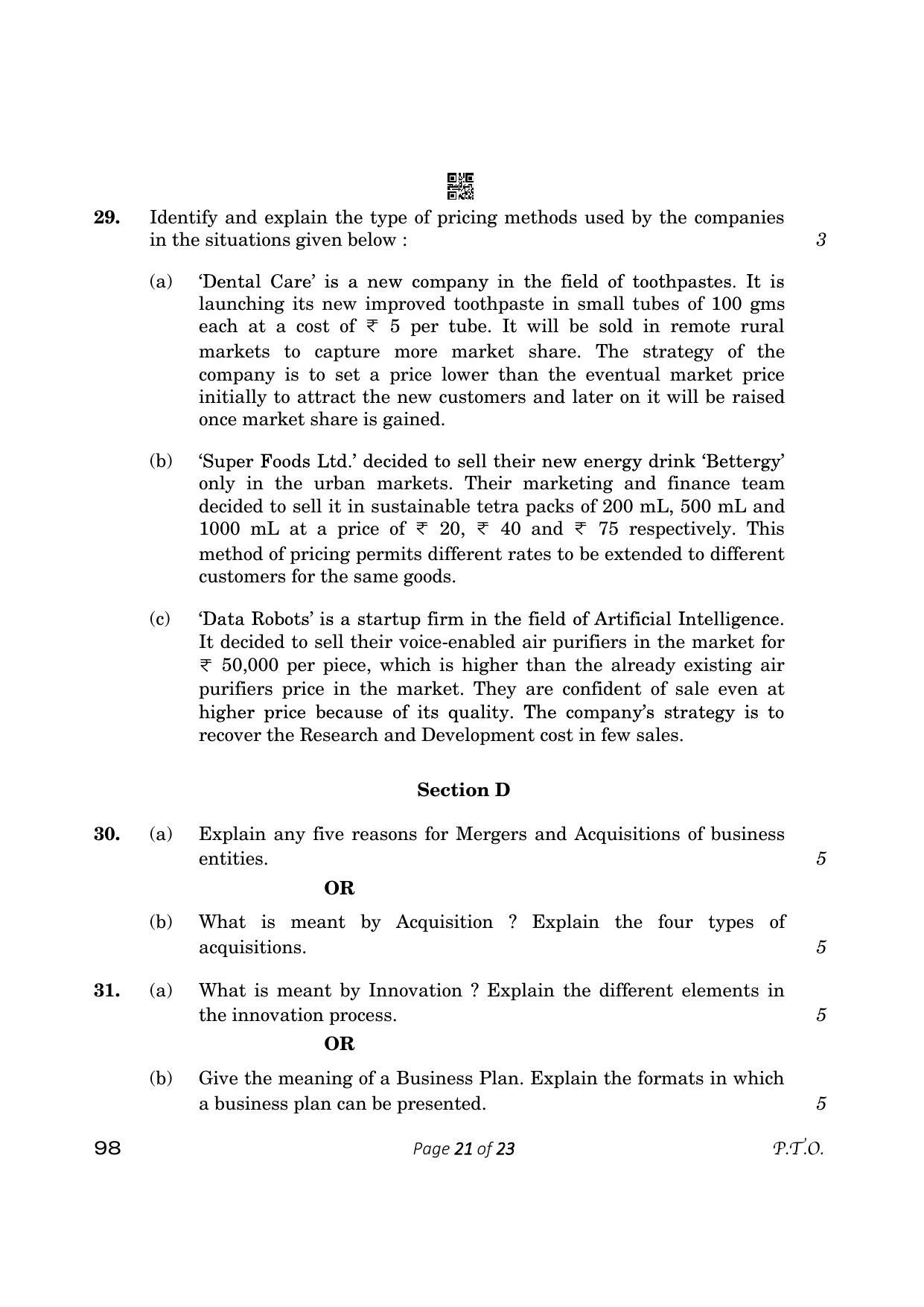 CBSE Class 12 Entrepreneurship (Compartment) 2023 Question Paper - Page 21
