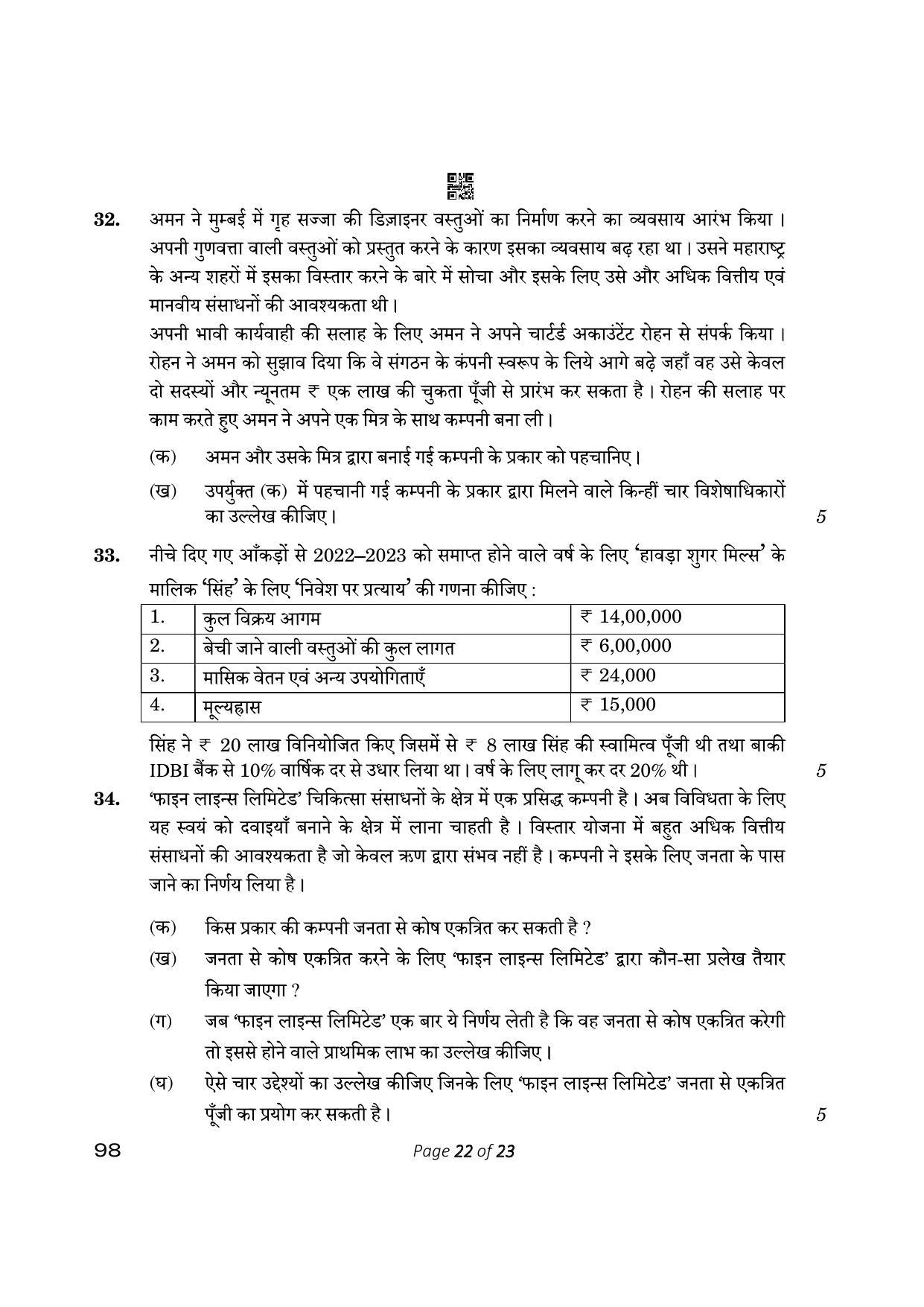 CBSE Class 12 Entrepreneurship (Compartment) 2023 Question Paper - Page 22