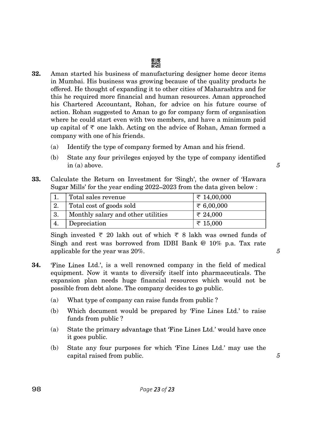 CBSE Class 12 Entrepreneurship (Compartment) 2023 Question Paper - Page 23