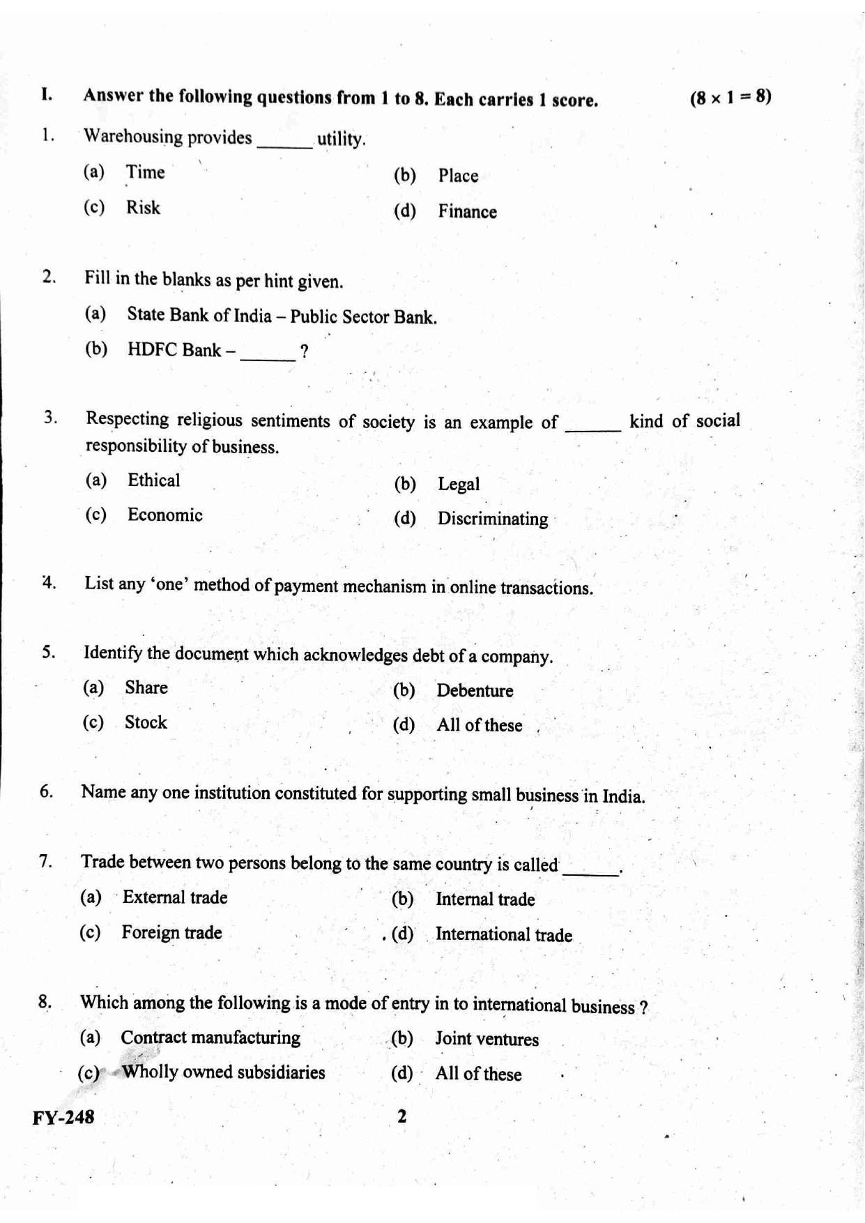 Kerala Plus One 2021 Business Studies Question Papers (Annual) - Page 2