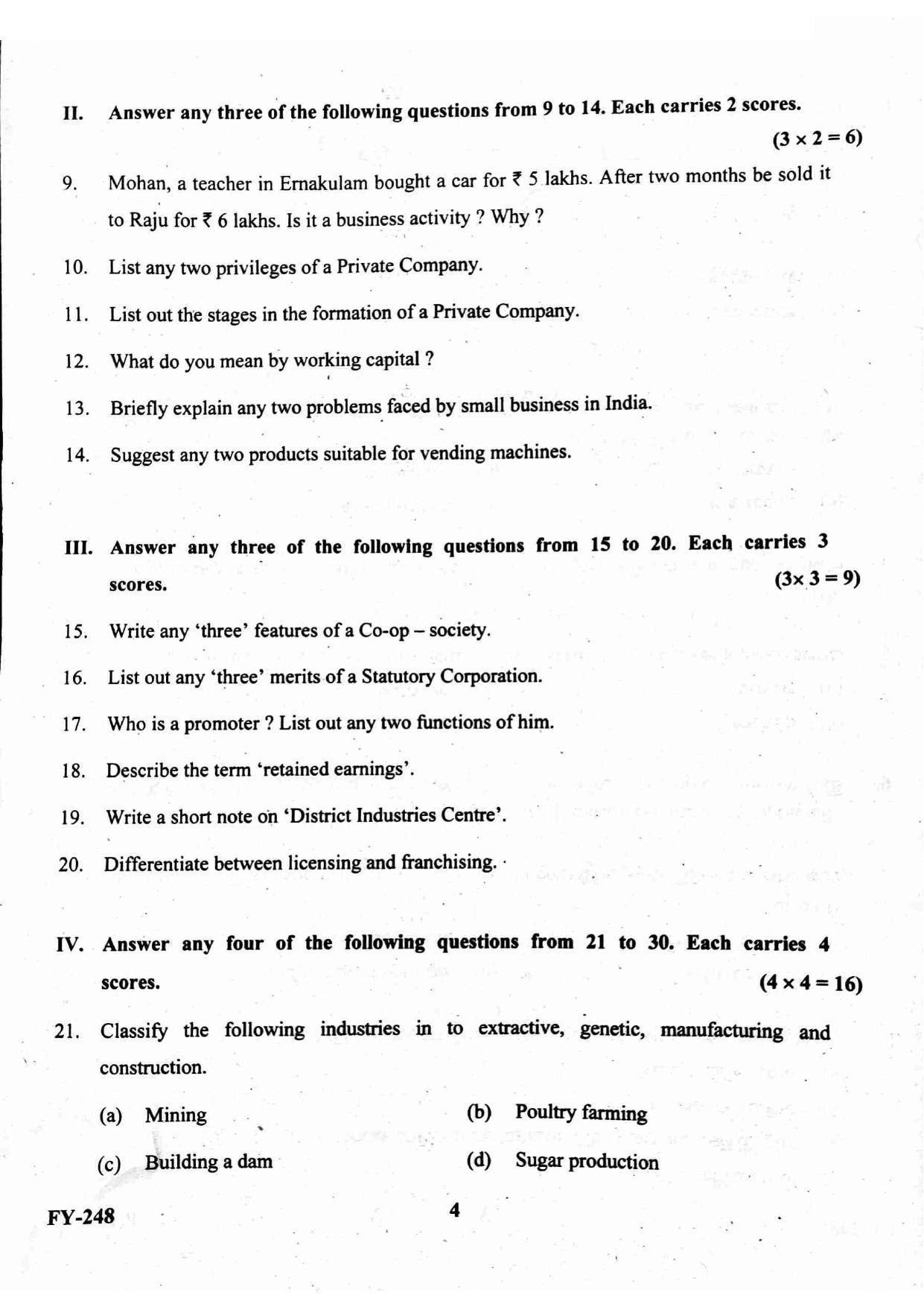 Kerala Plus One 2021 Business Studies Question Papers (Annual) - Page 4