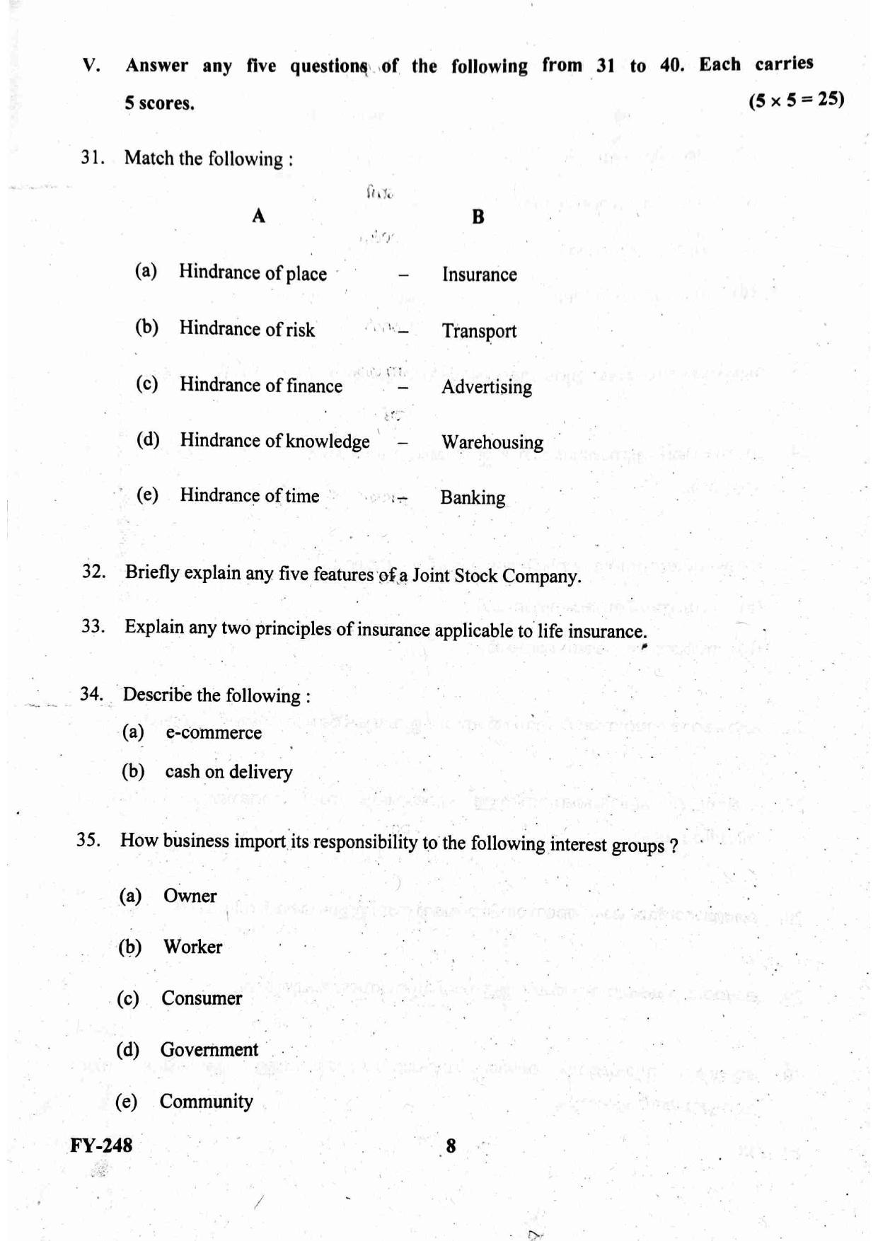 Kerala Plus One 2021 Business Studies Question Papers (Annual) - Page 8
