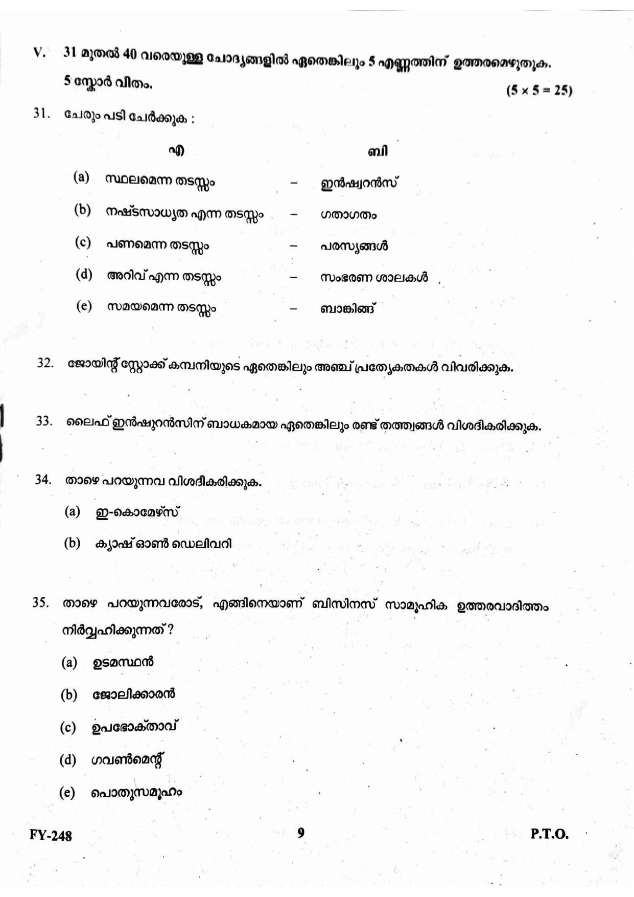 Kerala Plus One 2021 Business Studies Question Papers (Annual) - Page 9