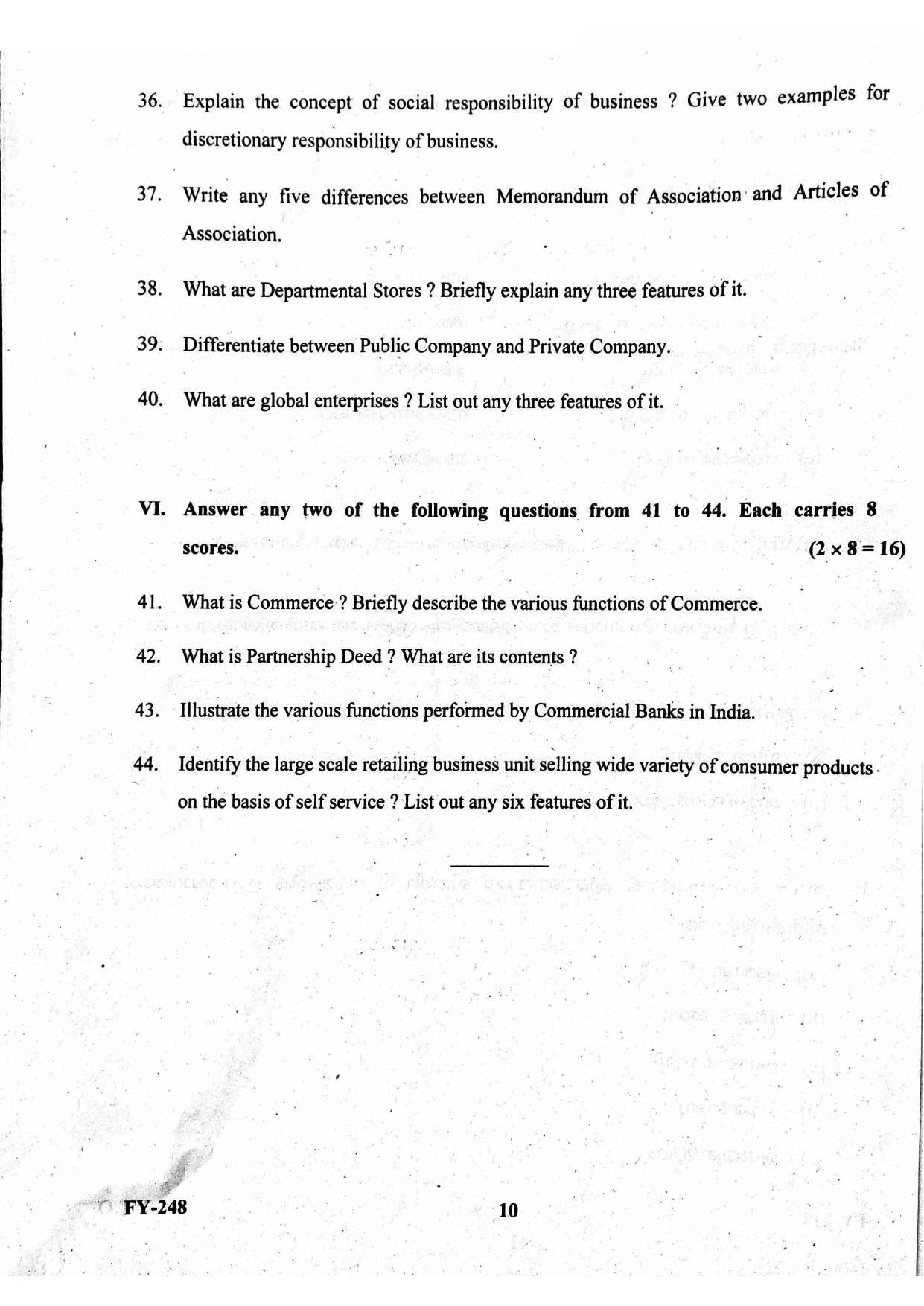 Kerala Plus One 2021 Business Studies Question Papers (Annual) - Page 10