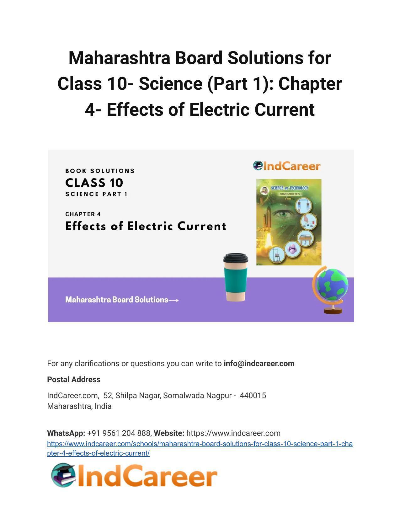 Maharashtra Board Solutions for Class 10- Science (Part 1): Chapter 4- Effects of Electric Current - Page 1