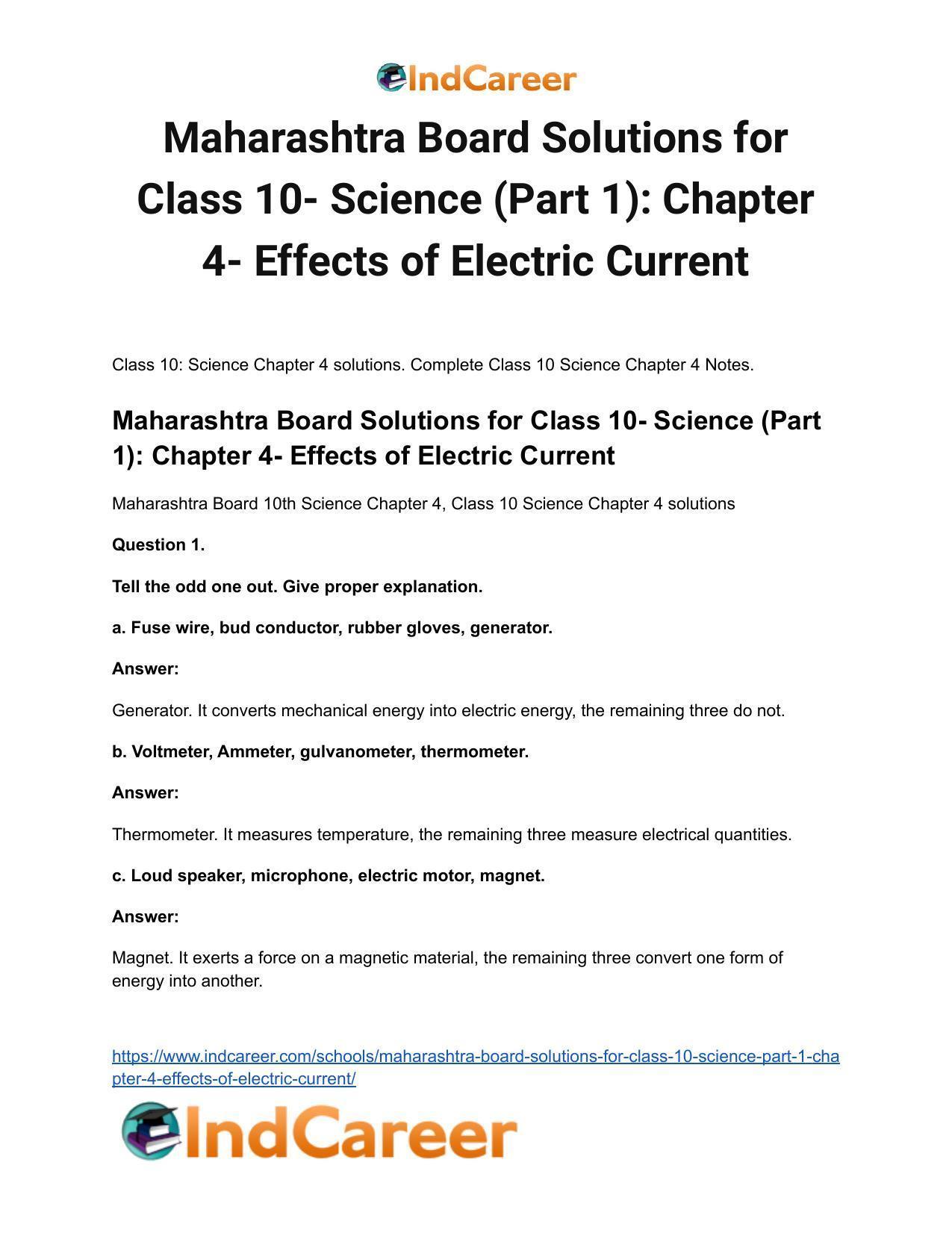 Maharashtra Board Solutions for Class 10- Science (Part 1): Chapter 4- Effects of Electric Current - Page 2