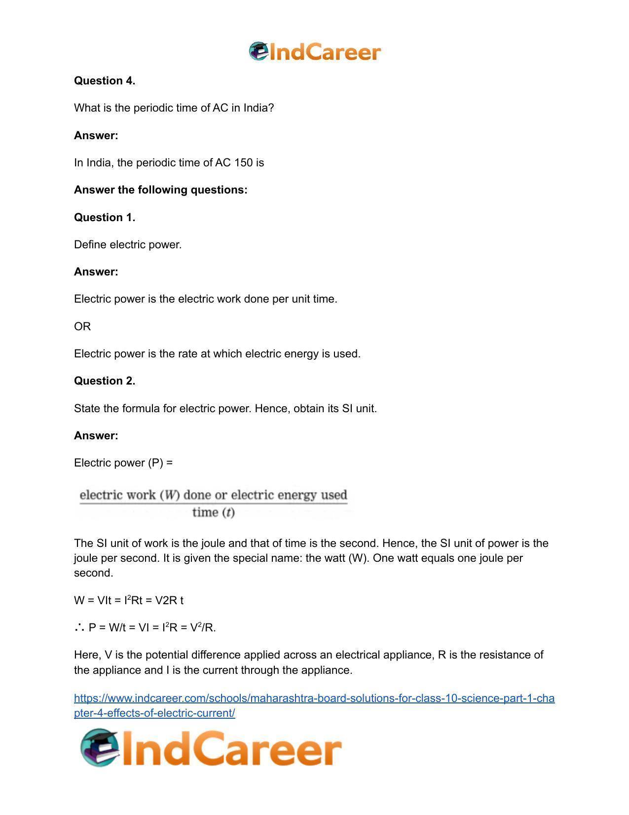 Maharashtra Board Solutions for Class 10- Science (Part 1): Chapter 4- Effects of Electric Current - Page 35