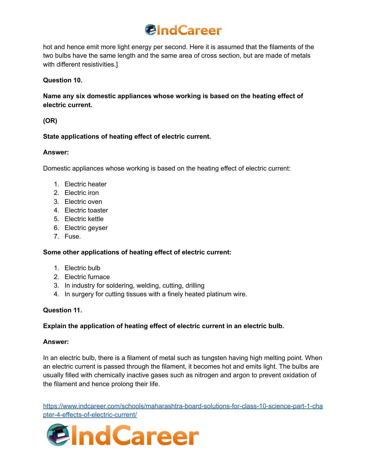 Maharashtra Board Solutions for Class 10- Science (Part 1): Chapter 4- Effects of Electric Current - Page 39